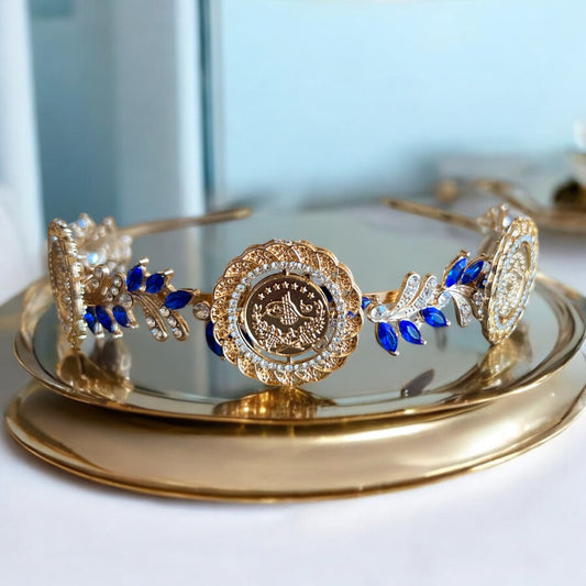 Hamama three coins blue and gold headband