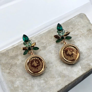 Bayt Rema III gold and green earrings