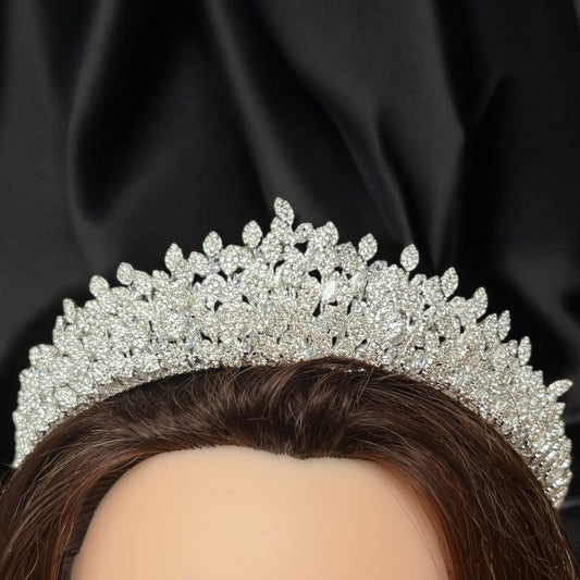 Yafa Zircon Stone Big Size Bridal Crown - Silver