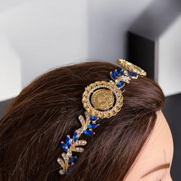 Hamama three coins blue and gold headband