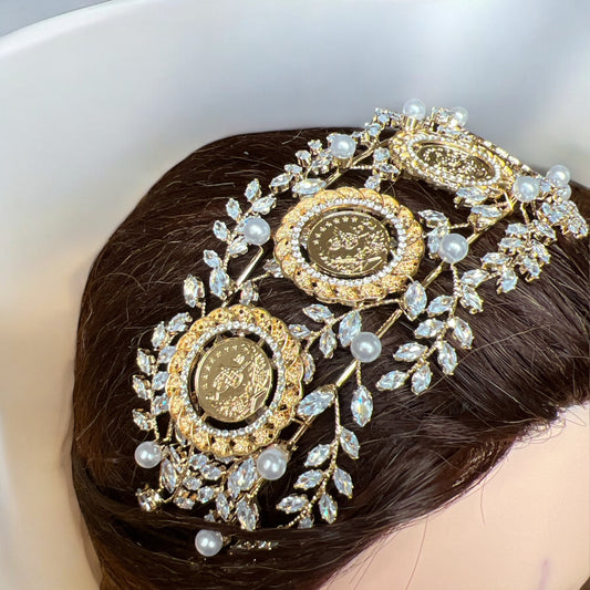 Jineen pearls five coins headband
