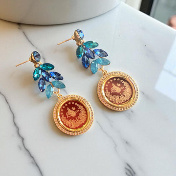 Bal'a blue shades stud coin earrings