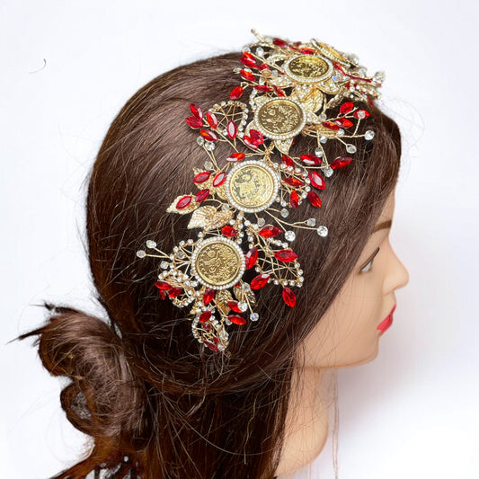 Yafa Red and Gold headpiece
