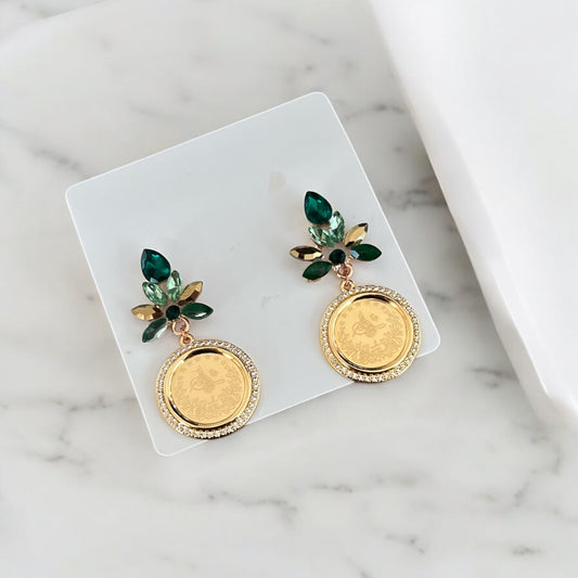 Bayt Rema III gold and green earrings