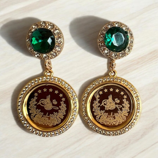 Bayt Rema II Green and Gold Earrings