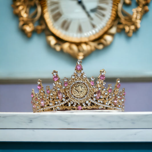 Yabrud Pink and Gold tones crown bridal thobs or dress Unique designs