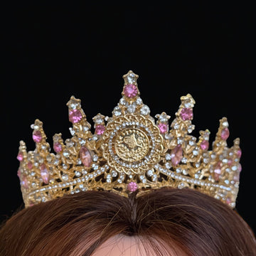 Yabrud Pink and Gold tones crown bridal thobs or dress Unique designs