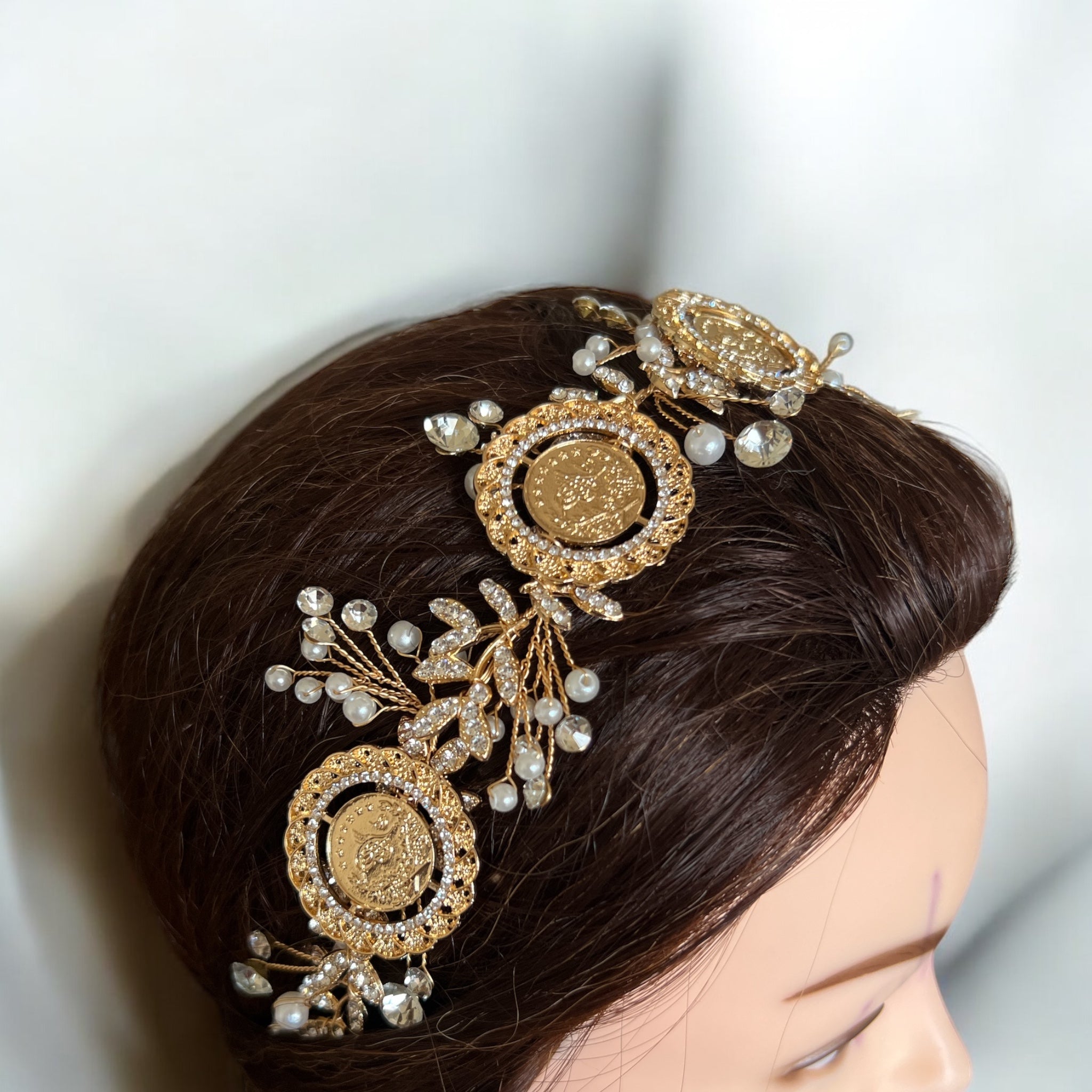 Tayyiba five coins Pearls headpiece