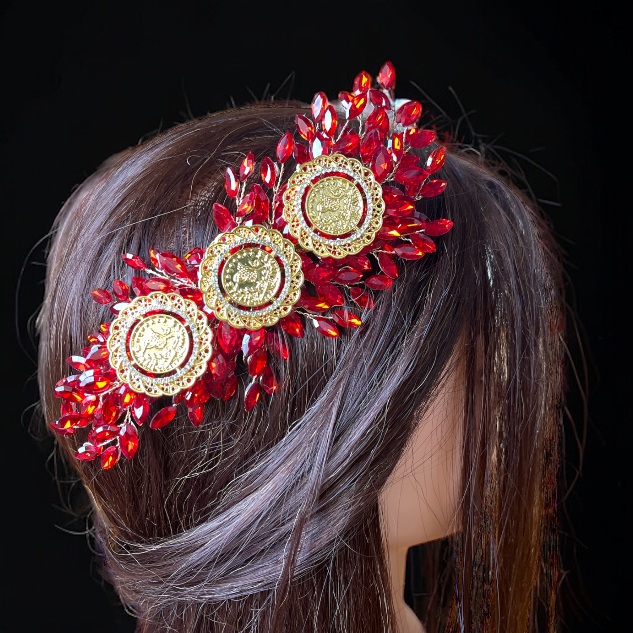 Al Fulija Red and coins hair comb