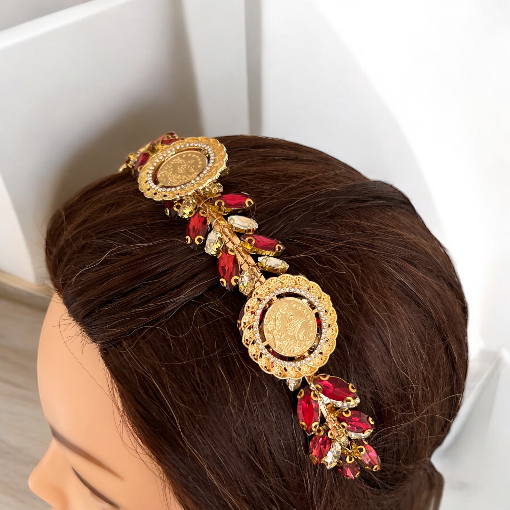 Dayr Tarif II Gold and Burgundy headband