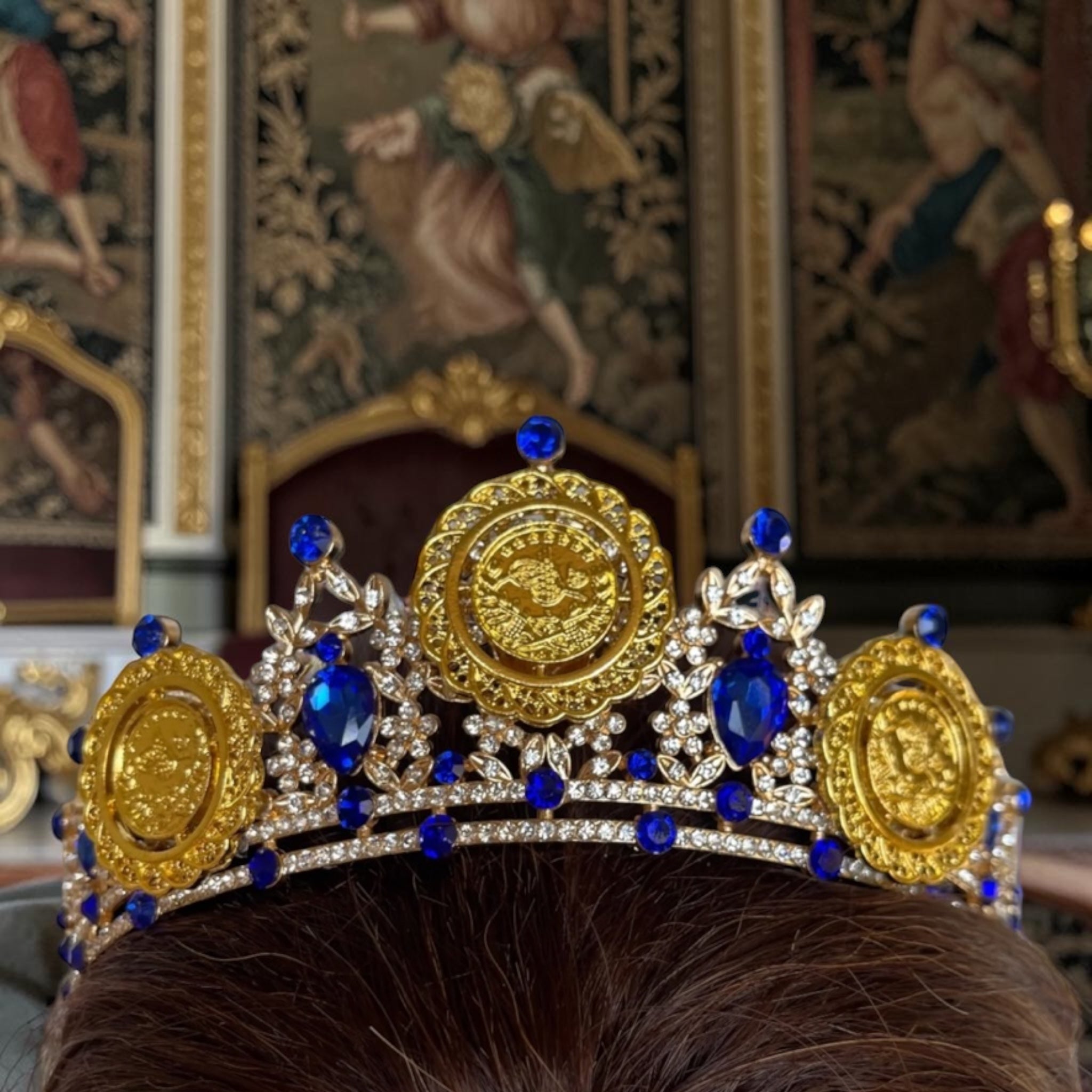 Qalqilya BlueGold tone henna crown