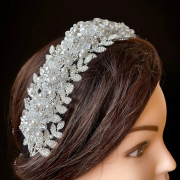 Nur Shams bridal pearls crystal headpiece