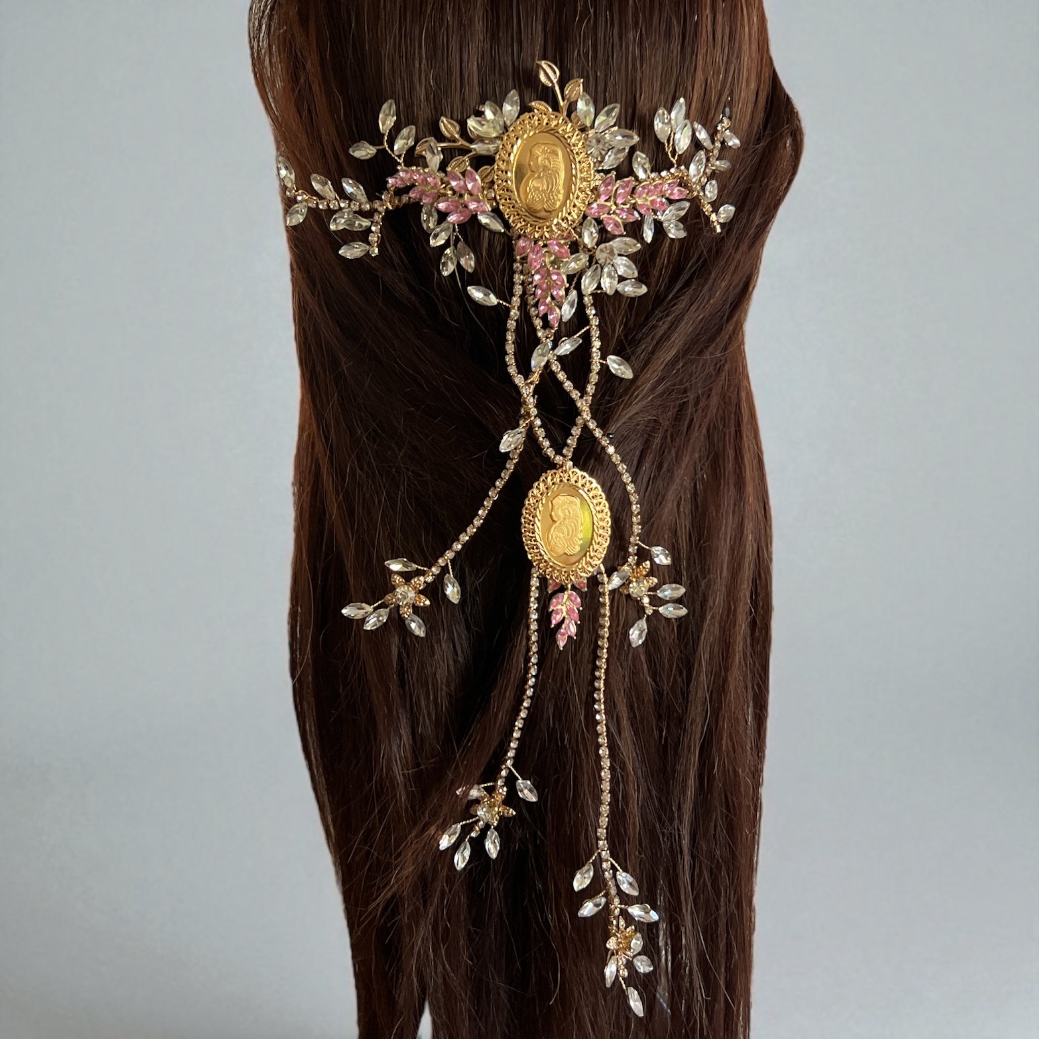 Bayt Dajan Gold and Pink comb headpiece