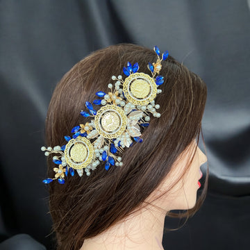 Kifl Harith blue and pearls three coins hair comb