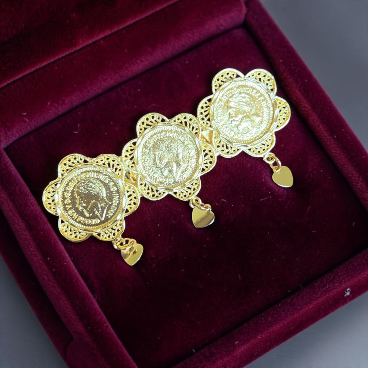 Ramallah three coins 21K Pleated Brooch