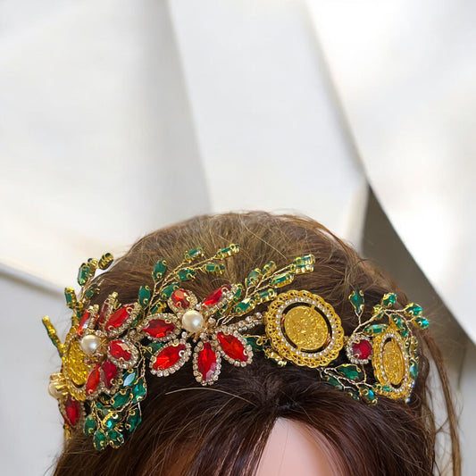 Kh. Bayt Ta'mir Red and Green five coins headband