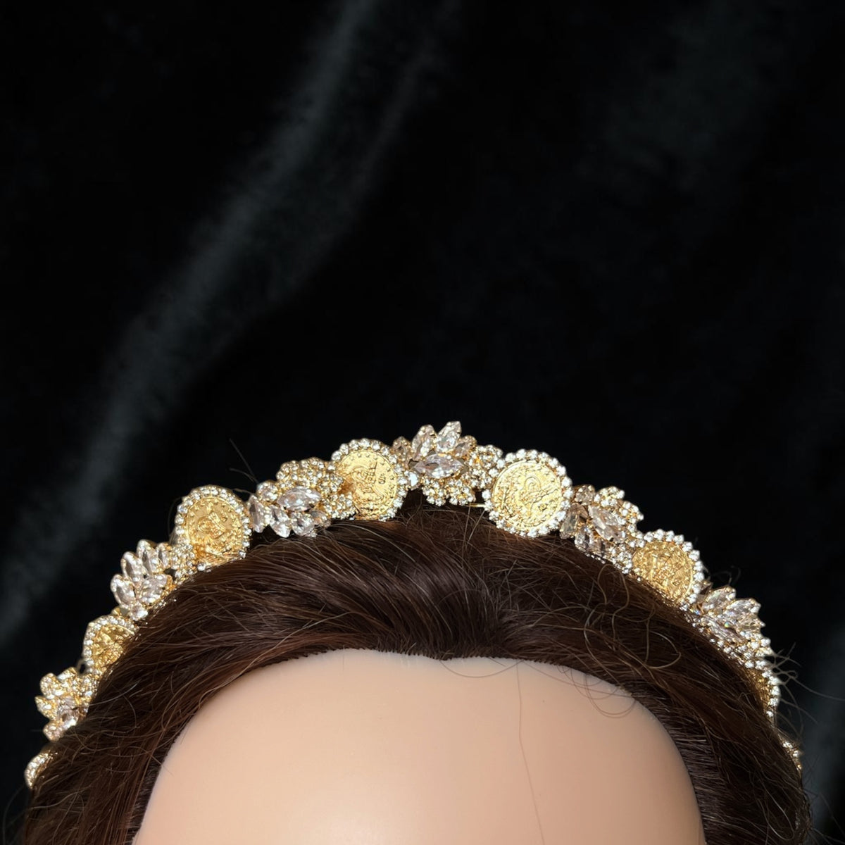 Narjes nine coin and crystal headpiece