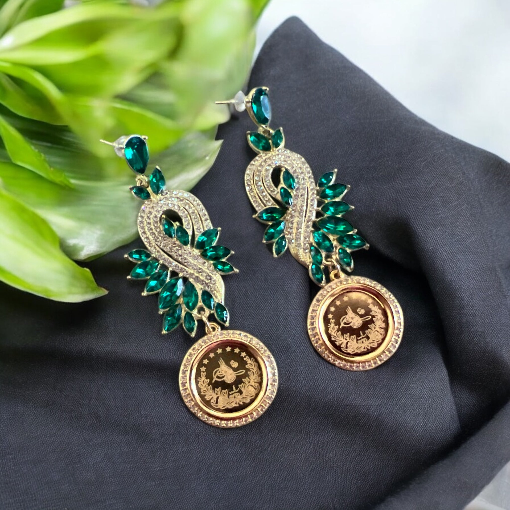 Al-Khadr Gold and Green coin earrings