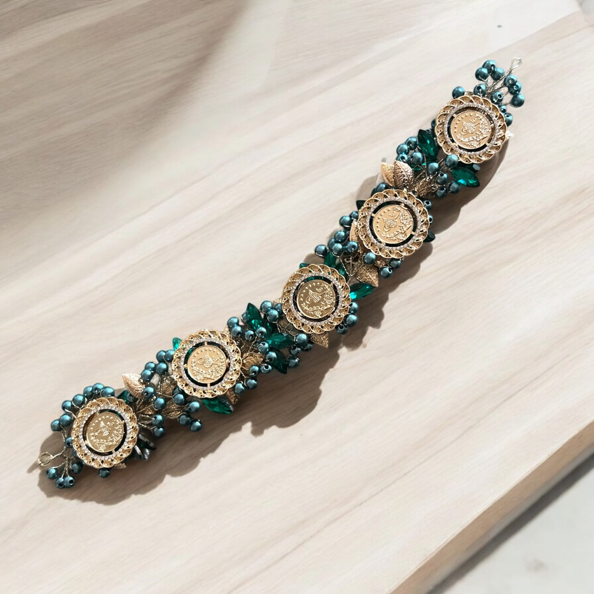 Suhayta turquoise and Green five coins headpiece