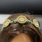 Hamama three coins green and gold headband