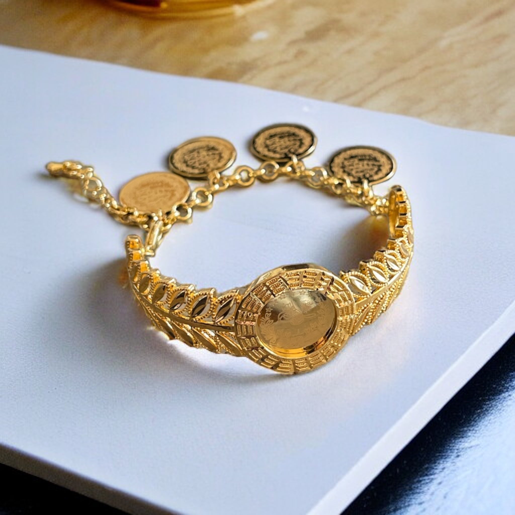 Yata pleated gold coin bracelet