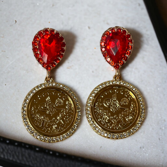 Red and Gold lira earrings