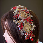 Yafa five coins headpiece red and gold