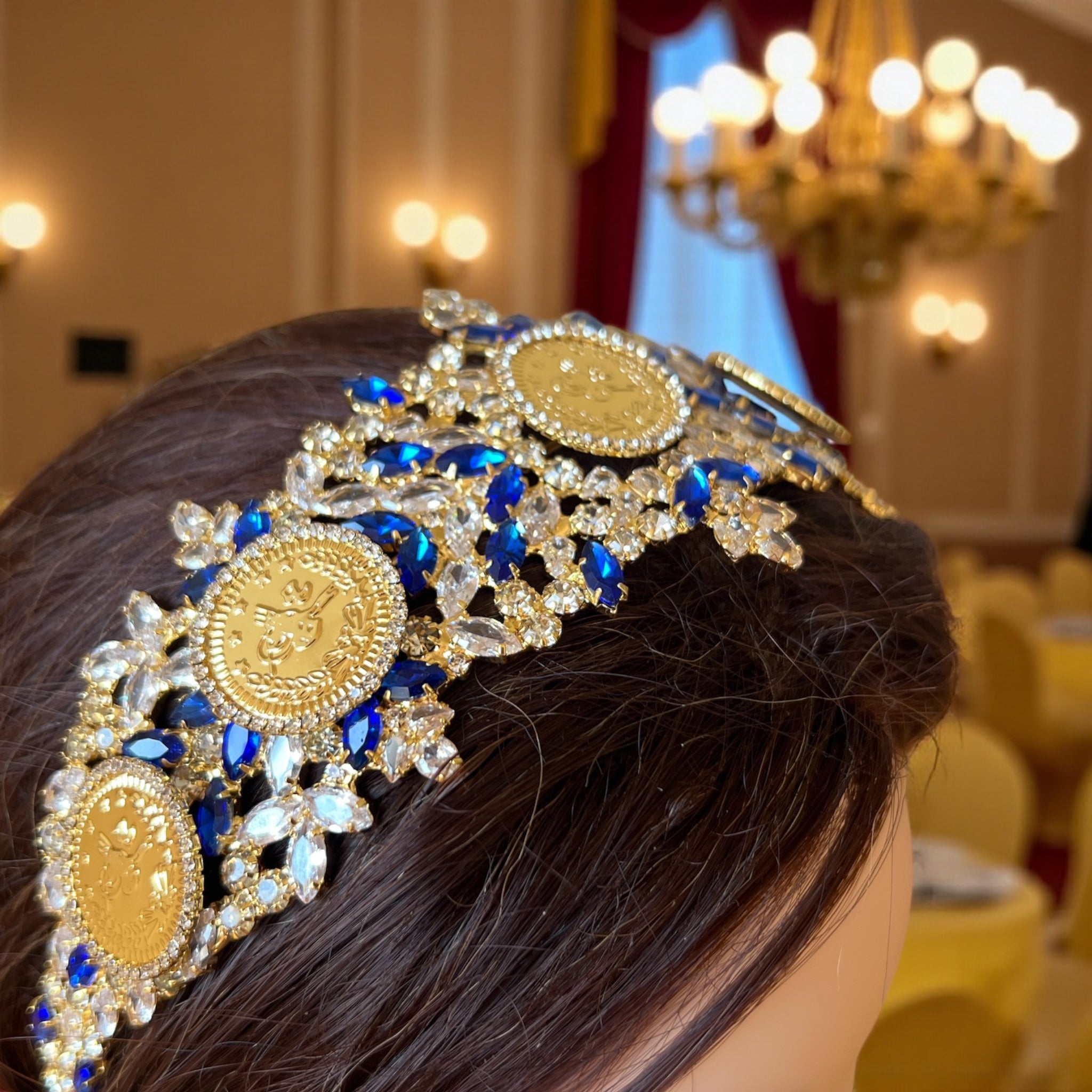 Masafer Yatta luxury five coin Gold-Blue Headpiece/Crown