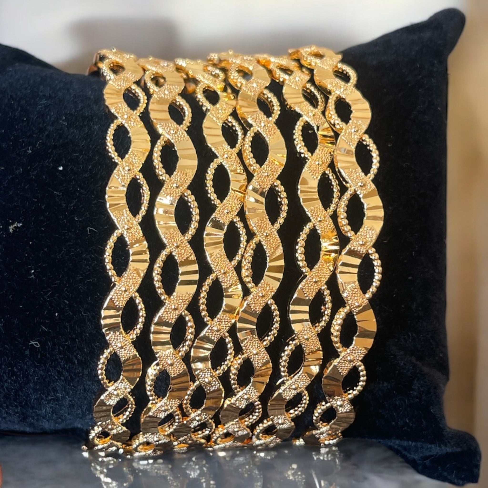 Nablus 21k pleated gold 6 bangles bracelet