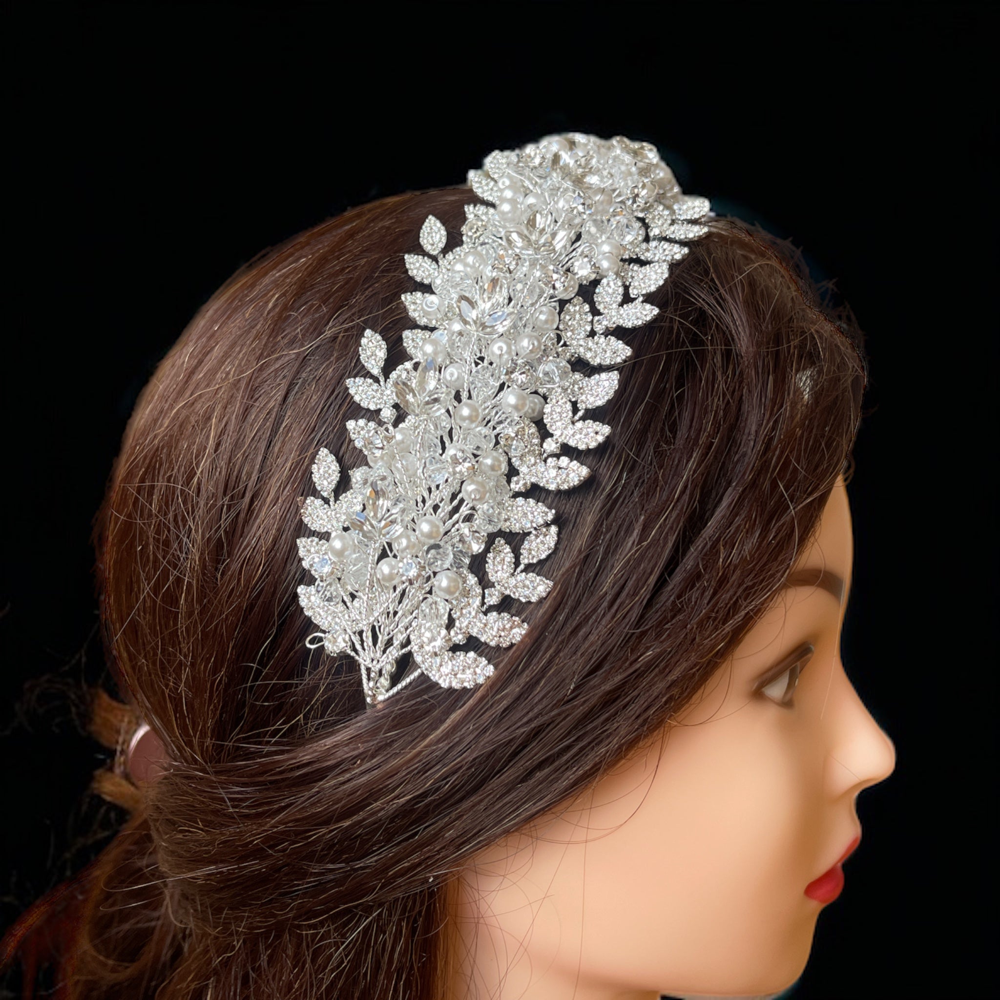 Nur Shams bridal pearls crystal headpiece