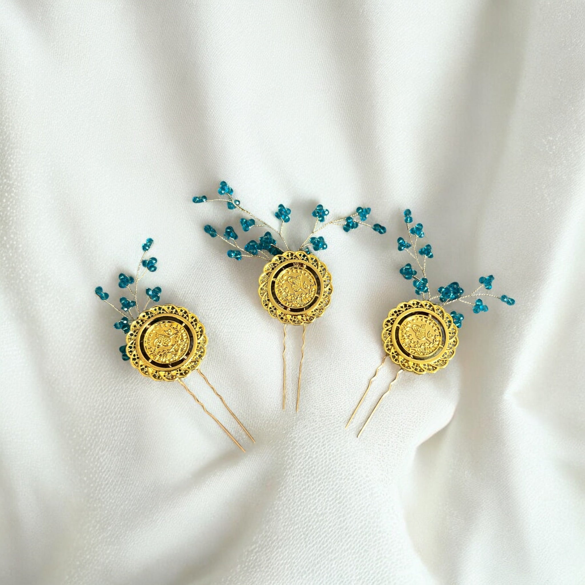 Duma three pcs hair accessories light blue and coins