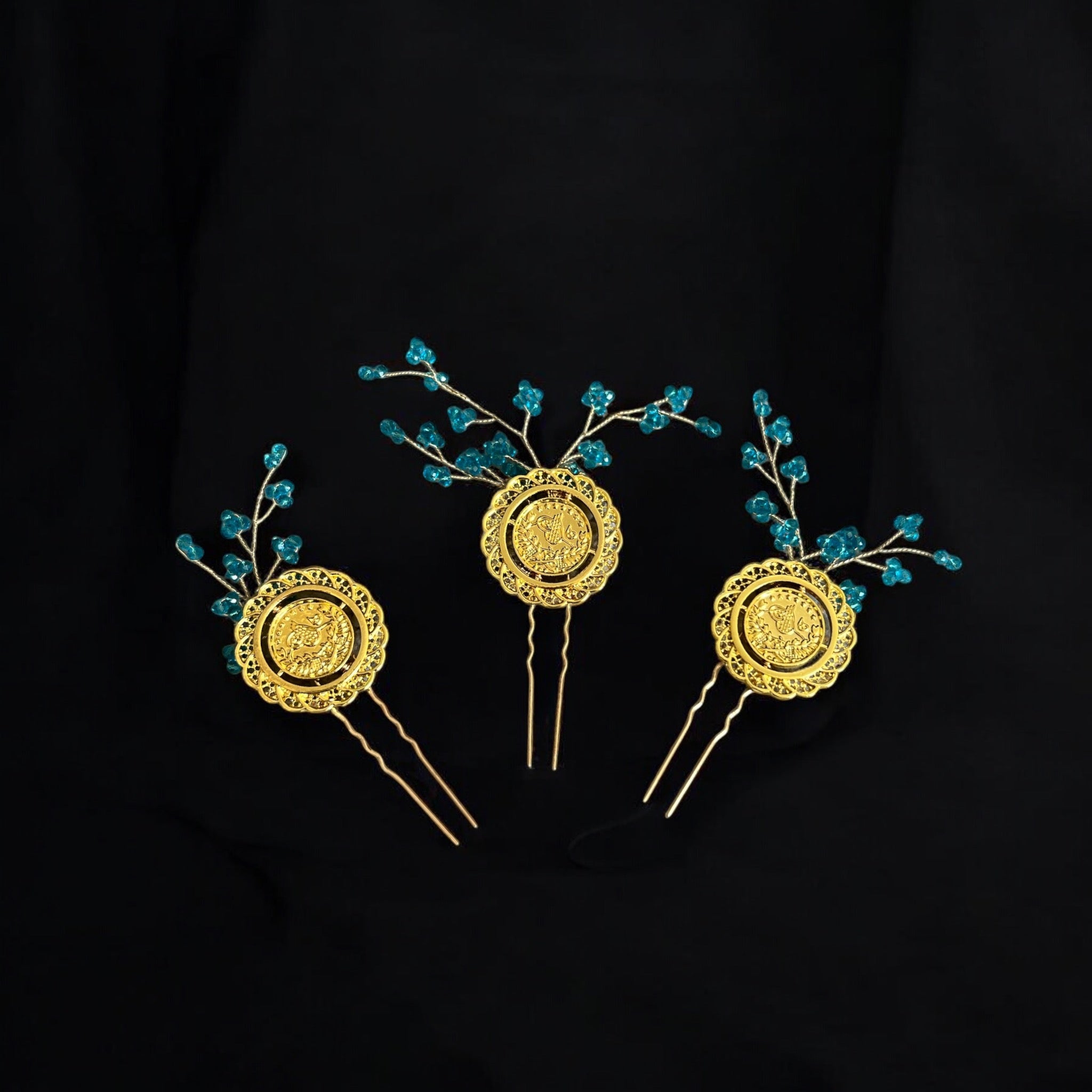 Duma three pcs hair accessories light blue and coins