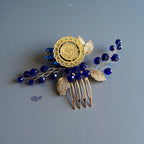 Makr Gold and Blue one coin comb hair accessories featuring gold and blue floral design.