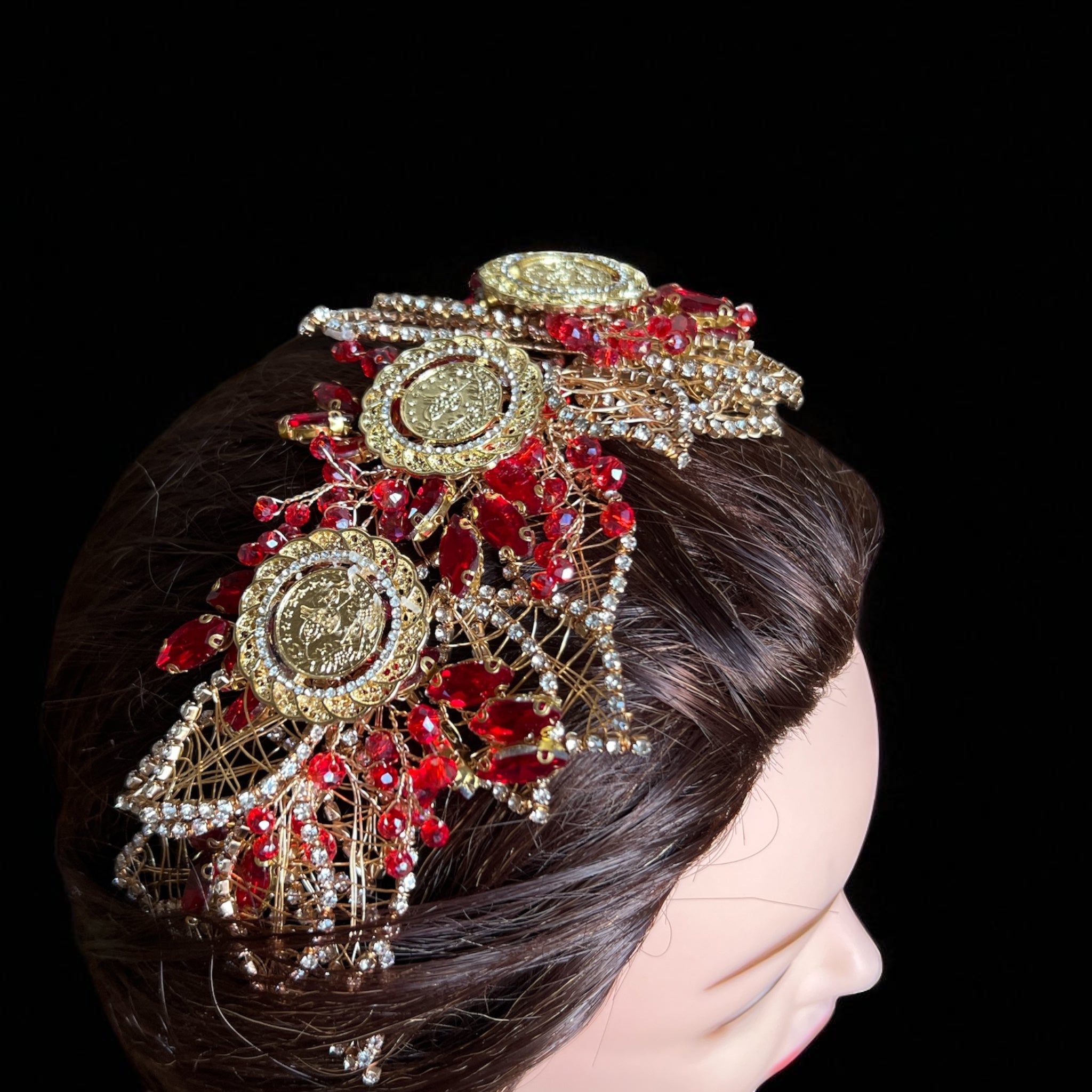 Yafa II four coin Red and Gold headpiece