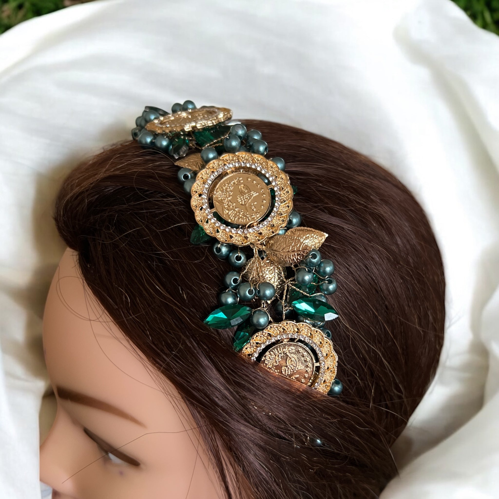 Suhayta turquoise and Green five coins headpiece