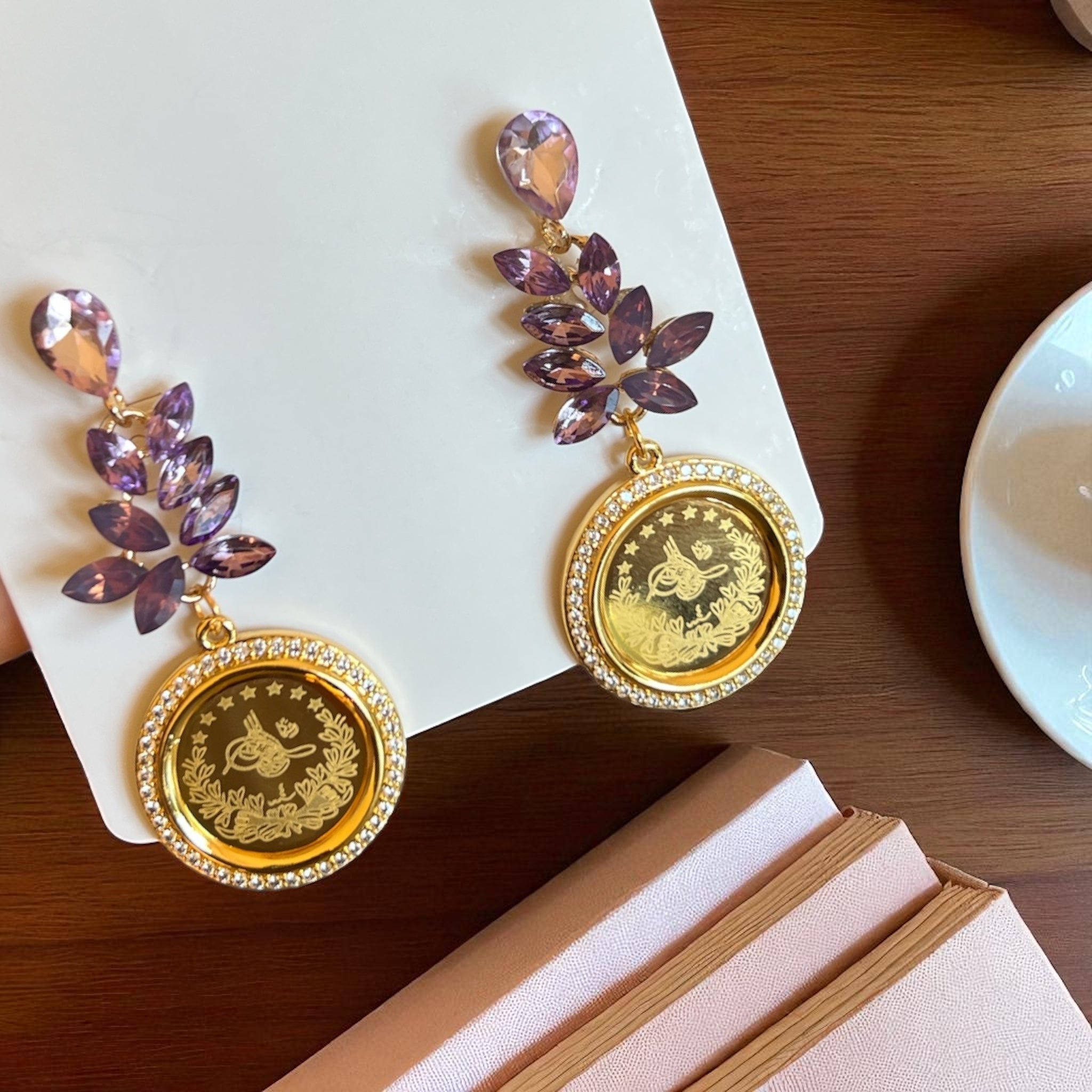 Al-Jura Purple shades coin earrings