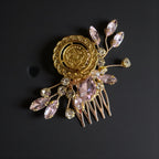 Makr light Pink and Gold coin comb hair accessories with elegant design and sparkling gems.