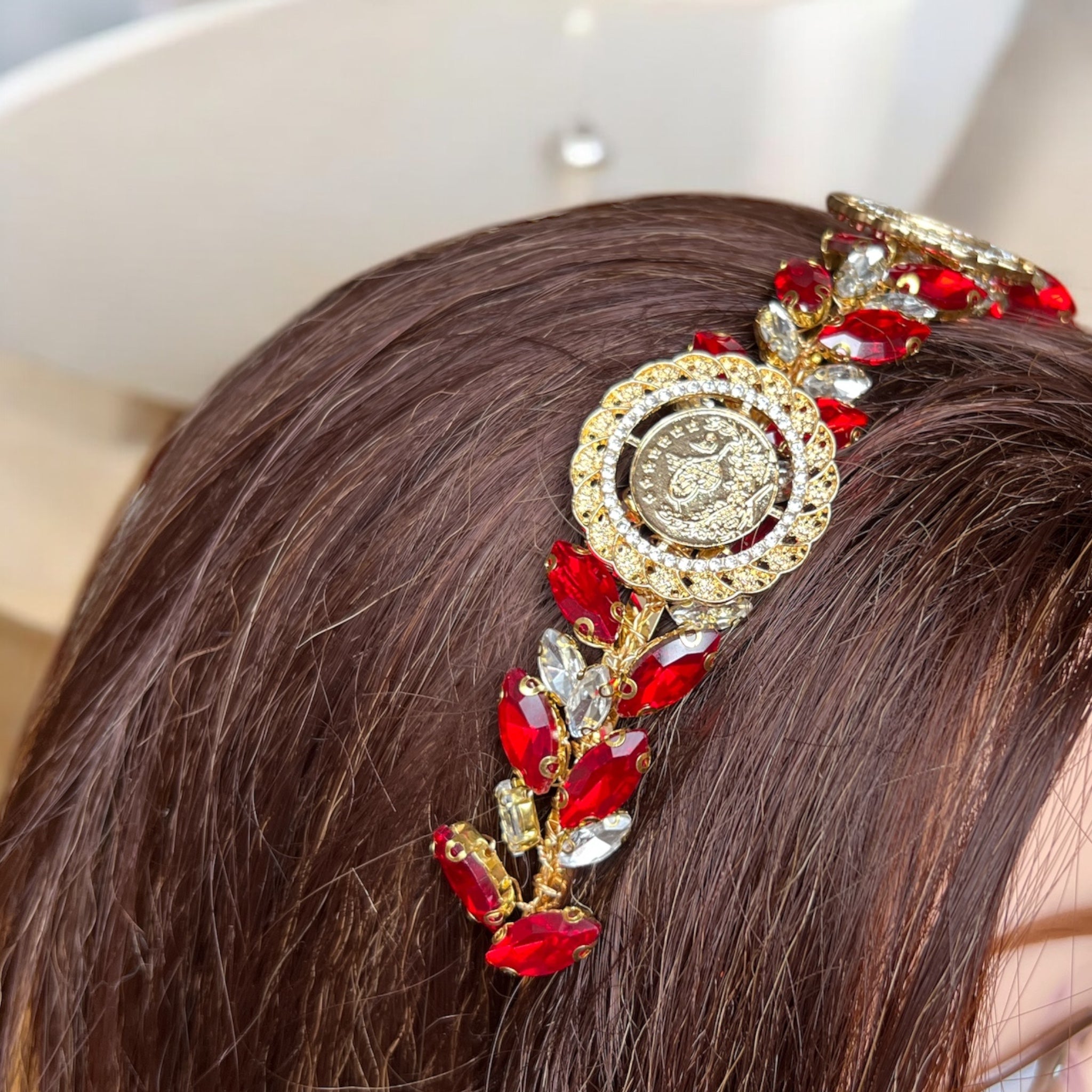 Dayr Tarif II Gold and red headband