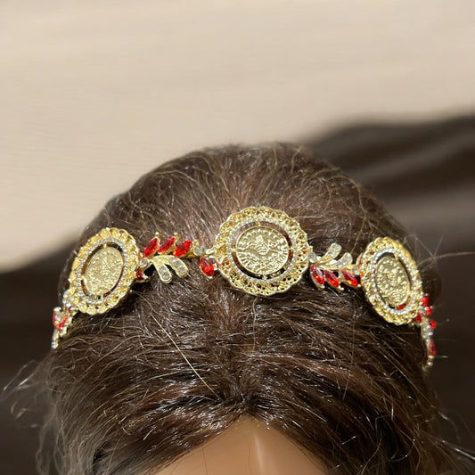 Hamama three coins red and gold headband