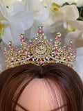 Yabrud Pink and Gold tones crown bridal thobs or dress Unique designs 