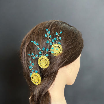 Duma three pcs hair accessories light blue and coins