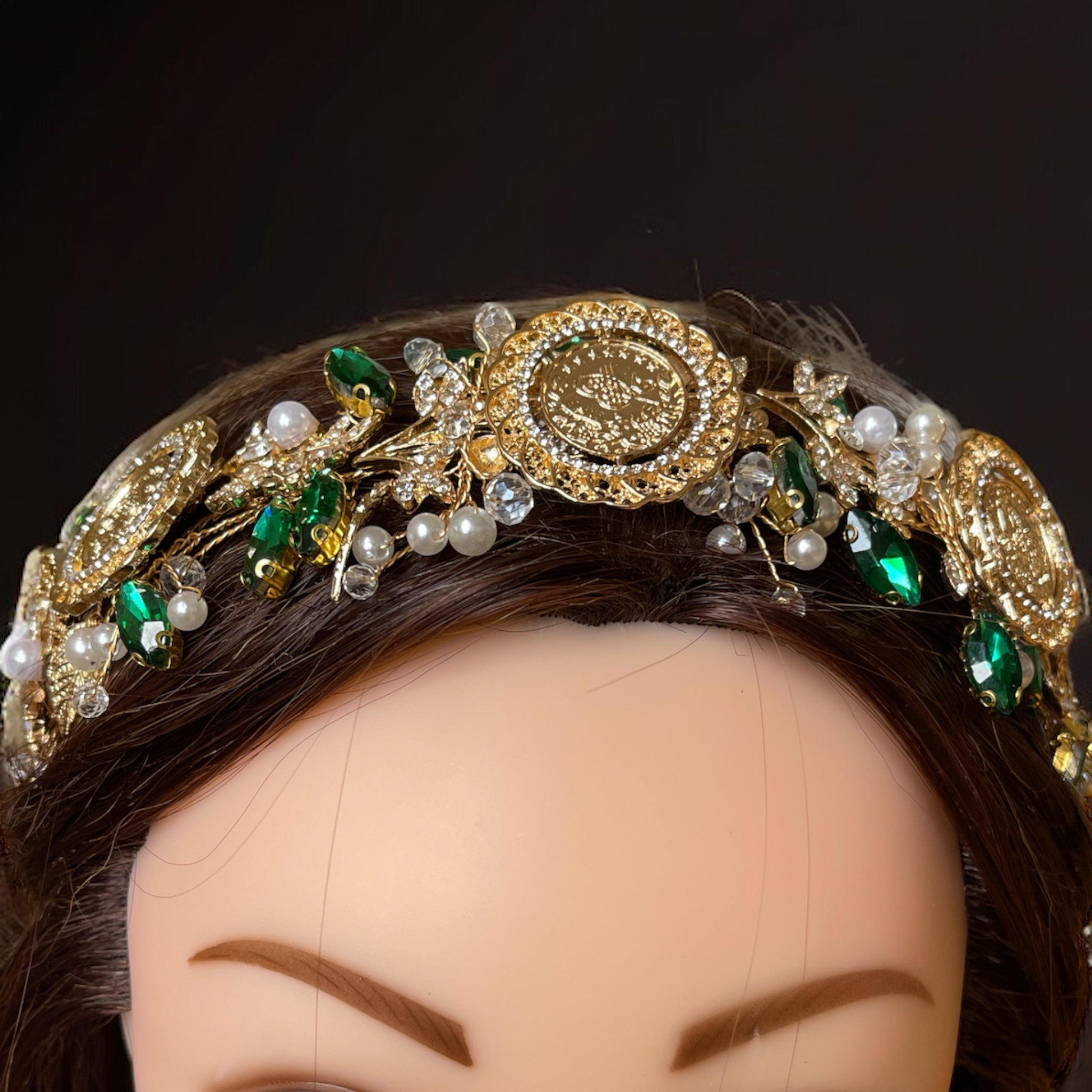 Sanjal Green and gold headpiece