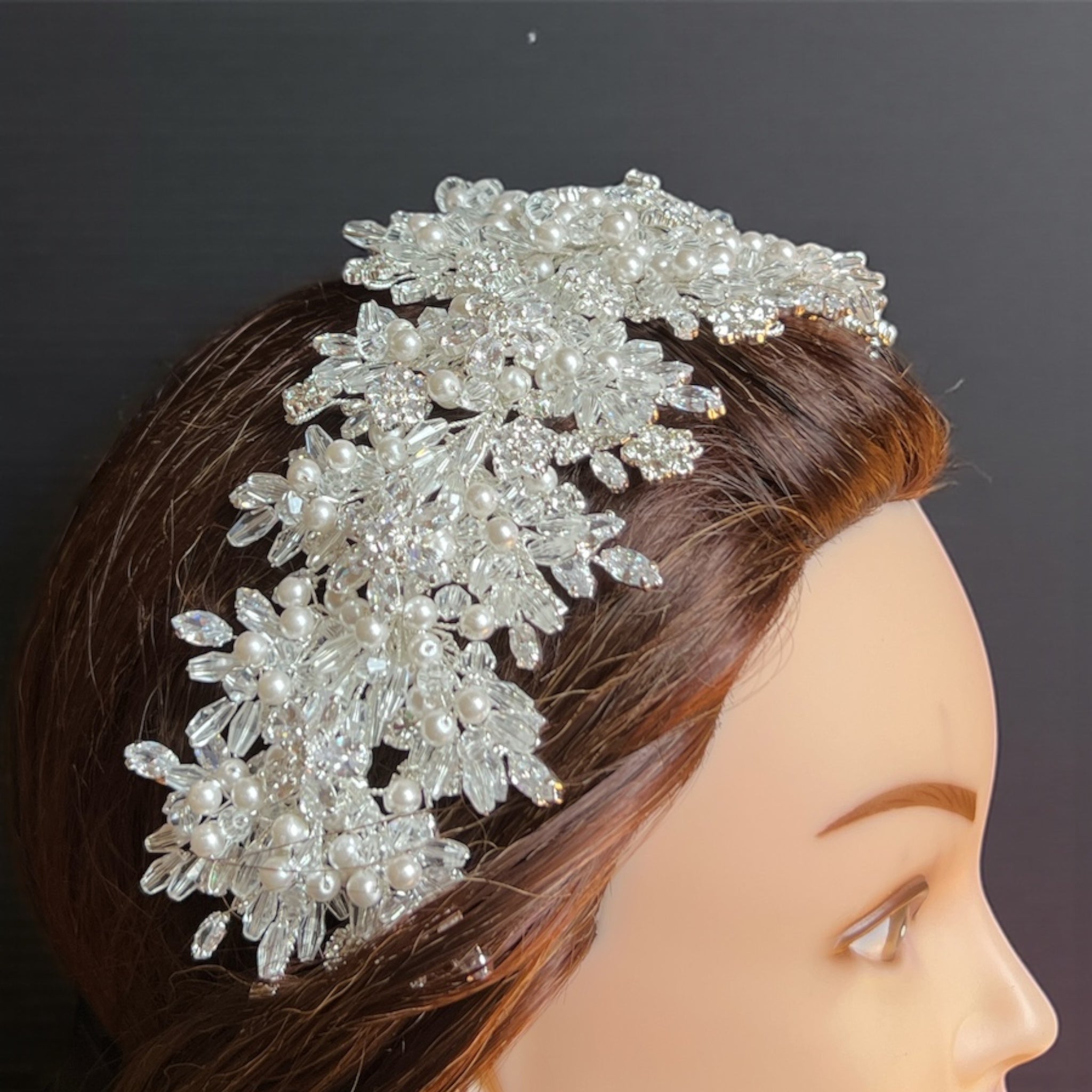 Julis luxury Bride crystal and pearls headpiece