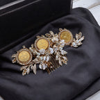 Surda II Gold-Pearls three coins headpiece comb