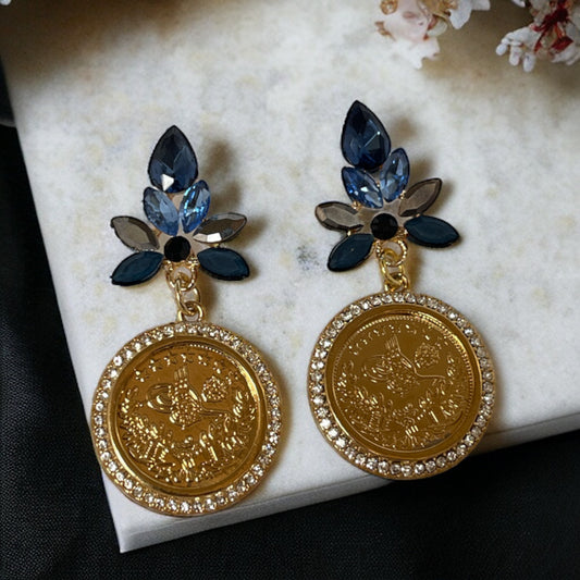 Al-Yamun Blue and gold lira earrings