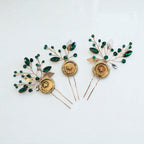 Ein Ghazal Three Green and Gold hairpin
