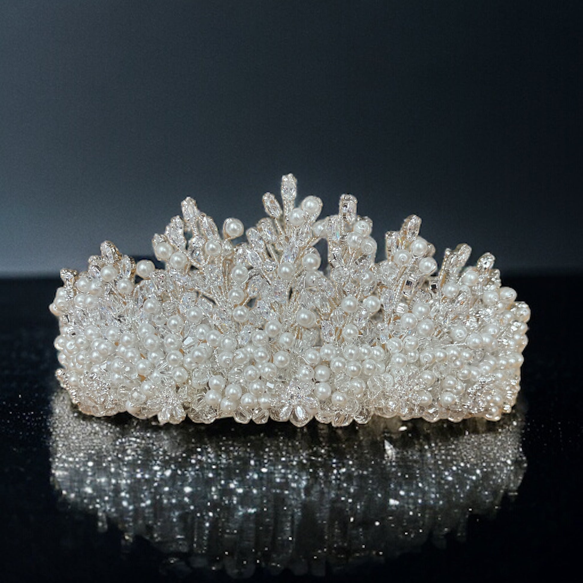 Turmusaya Bridal pearls wedding crown quality pearls crown