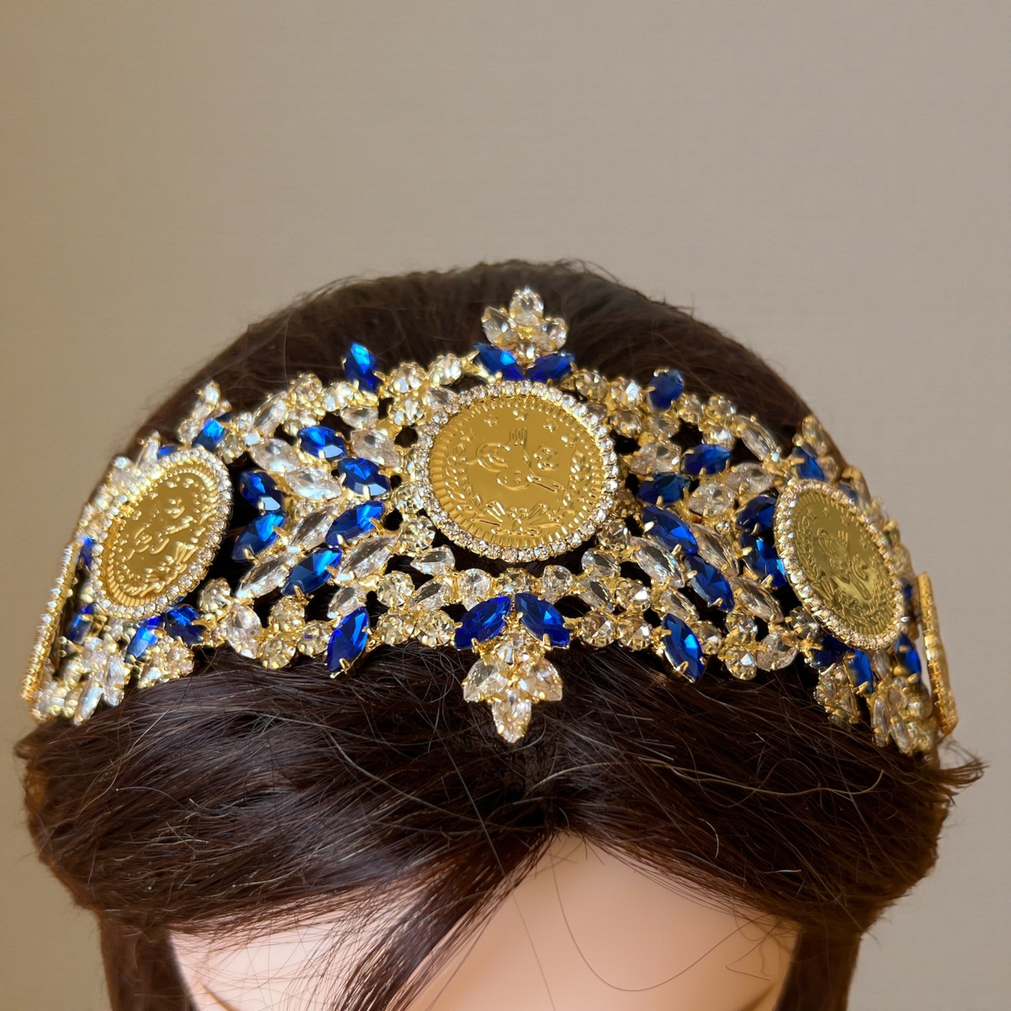 Masafer Yatta luxury five coin Gold-Blue Headpiece/Crown