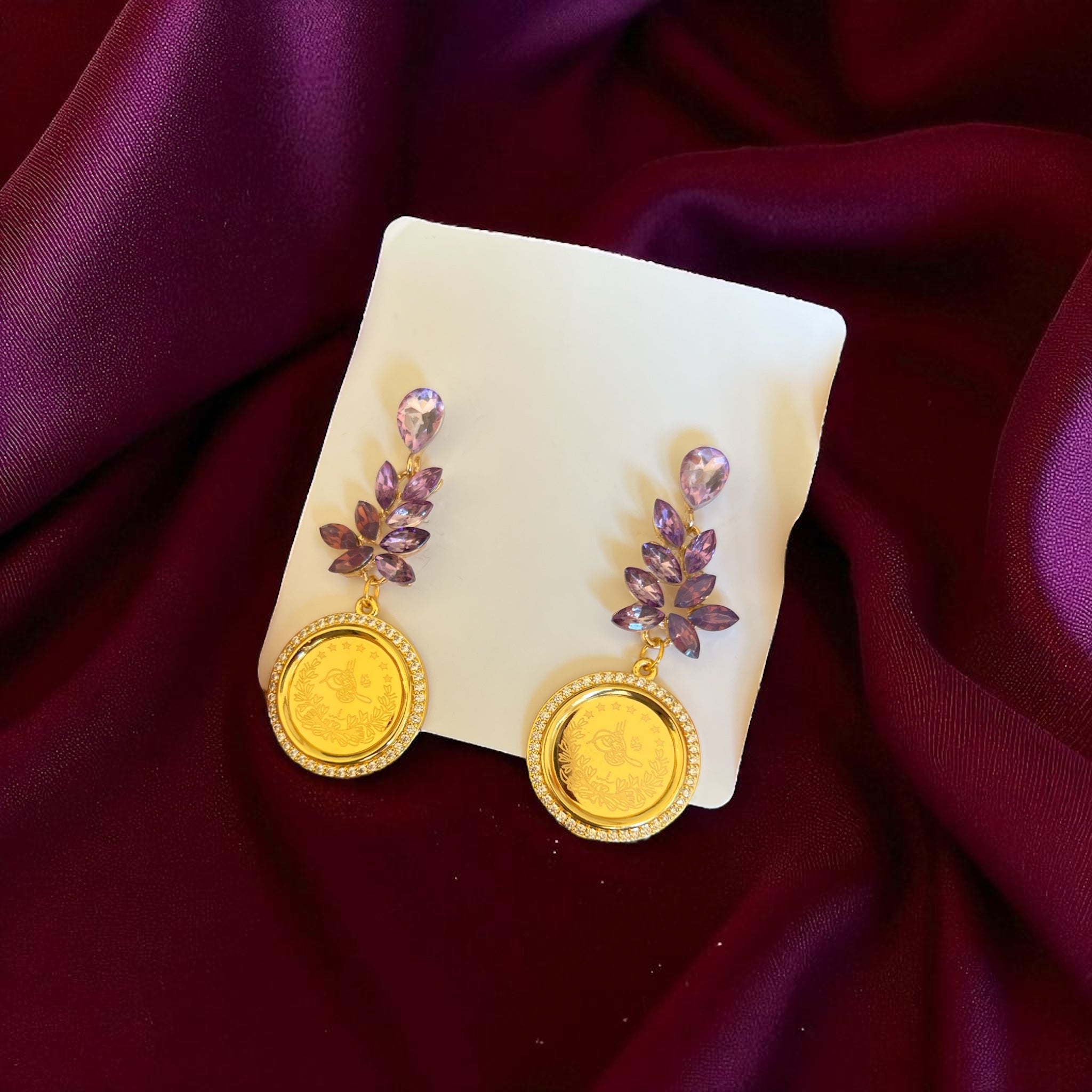 Al-Jura Purple shades coin earrings