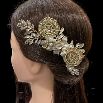 Al-Mazra'a al-Sharqiya Pearls and flowers liras coins hair comb